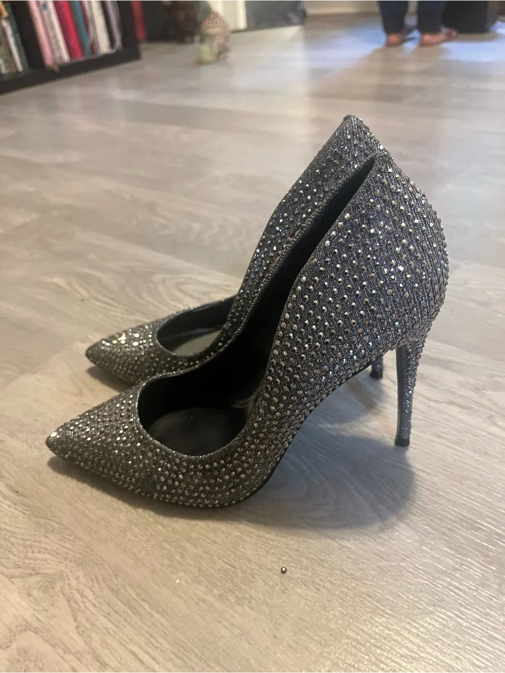 Steve Madden Gunmetal Crystal Embellished‎ Pointed-Toe Pumps